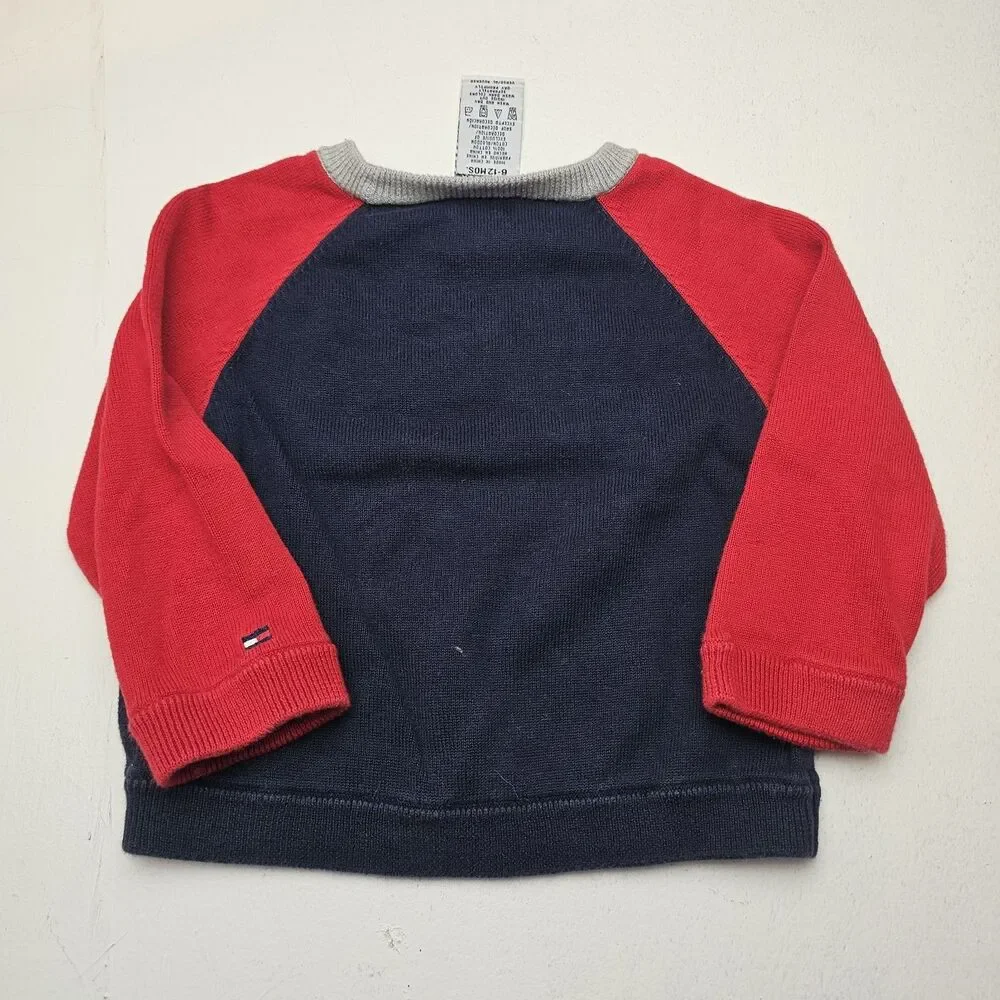 Vintage Tommy Hilfiger Baby Sweater 6-12M Navy/Red/Gray Colorblock Crew Logo